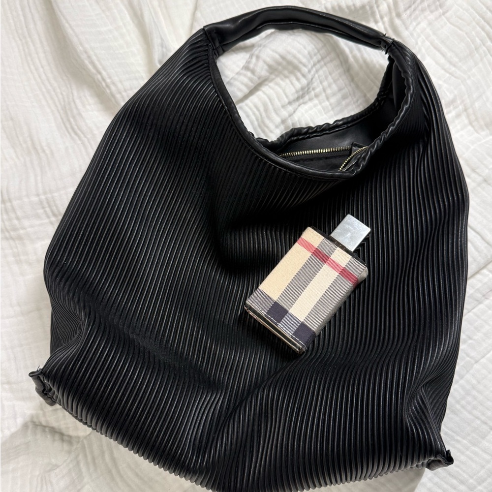 Black Pleated Tote Bag